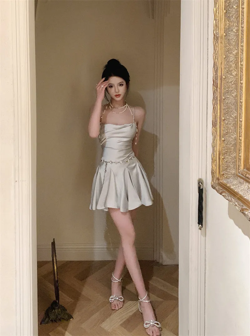 SATIN SILVER SLIP DRESS KF83755