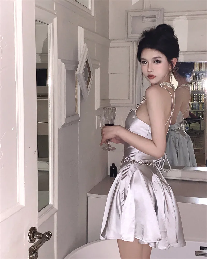 SATIN SILVER SLIP DRESS KF83755