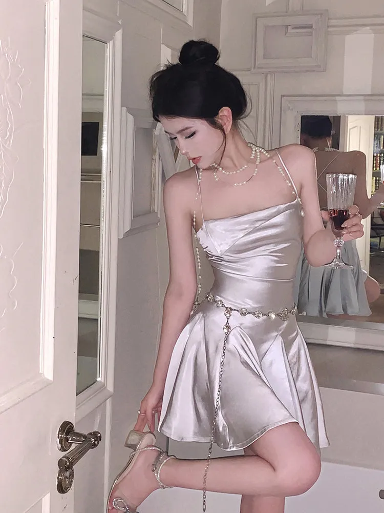 SATIN SILVER SLIP DRESS KF83755
