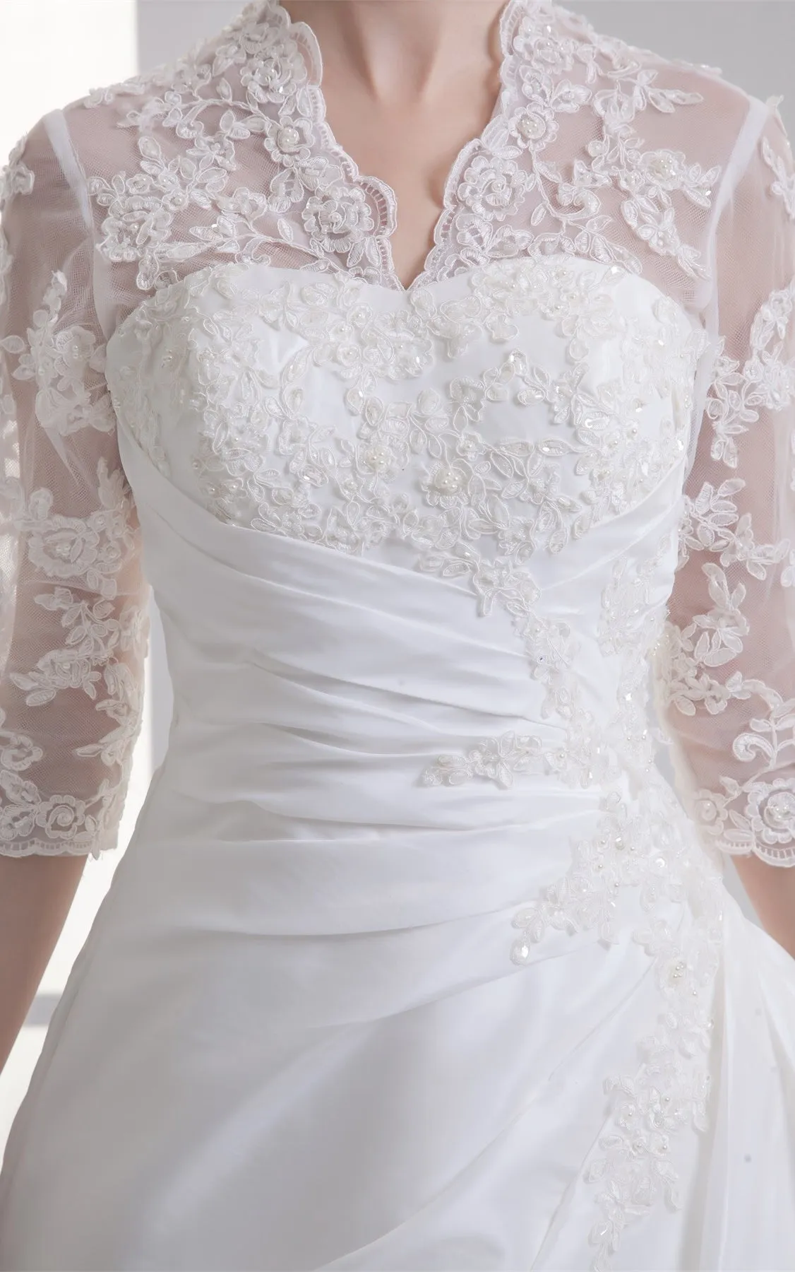 scalloped-neck lace ball a-line half-sleeve gown with beading-GC_707406