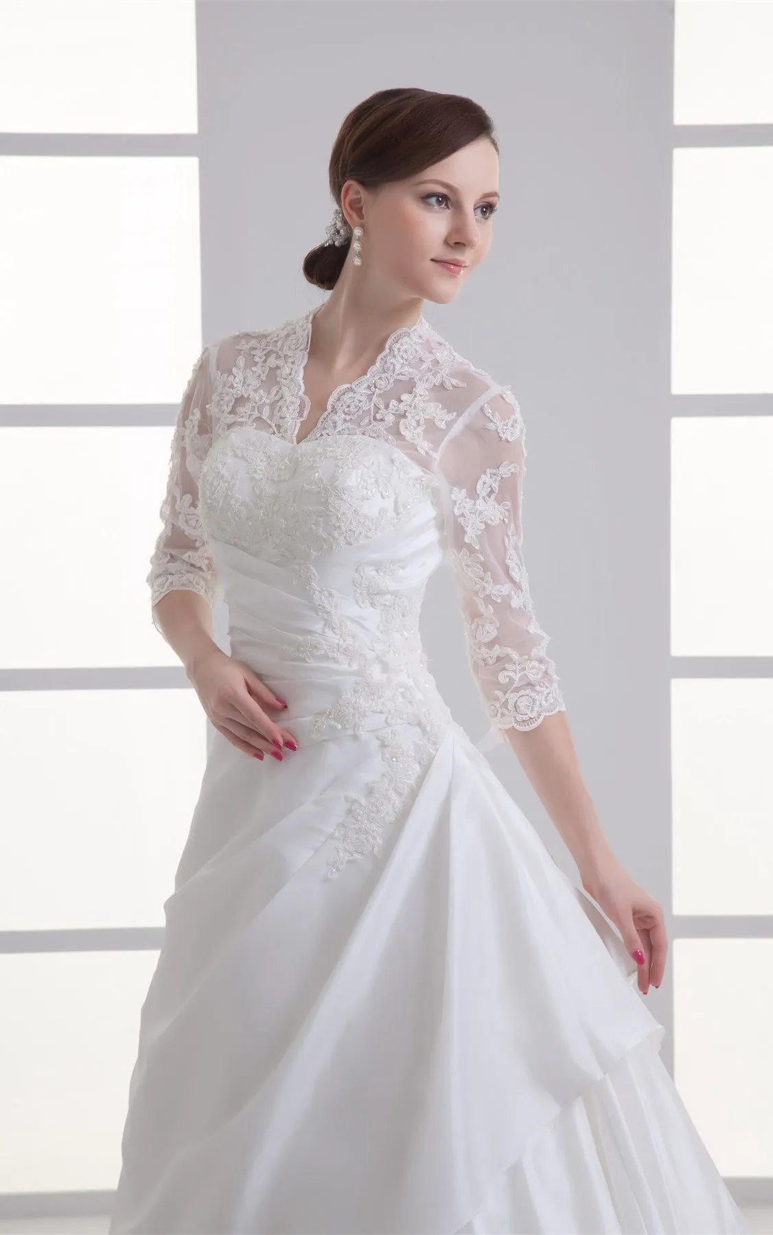 scalloped-neck lace ball a-line half-sleeve gown with beading-GC_707406