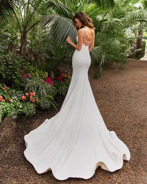 Sexy 2019 Mermaid Beach Wedding Dresses Sheer Back Beaded Cap Sleeve Wedding Gowns