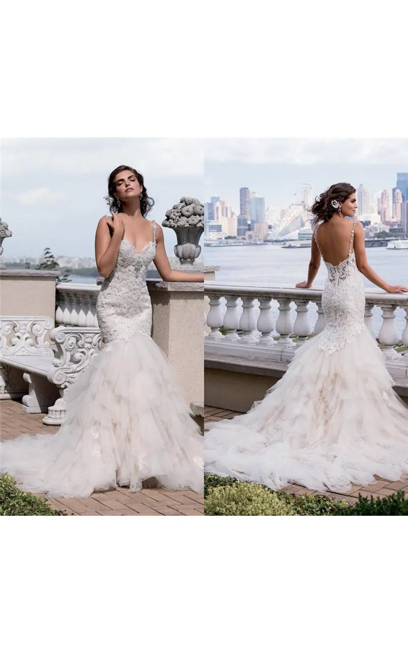 Sexy Beaded Mermaid Sweetheart Sleeveless Bridal Gown With Tulle Skirt-713671