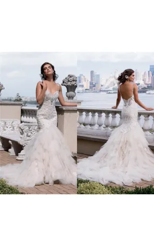 Sexy Beaded Mermaid Sweetheart Sleeveless Bridal Gown With Tulle Skirt-713671