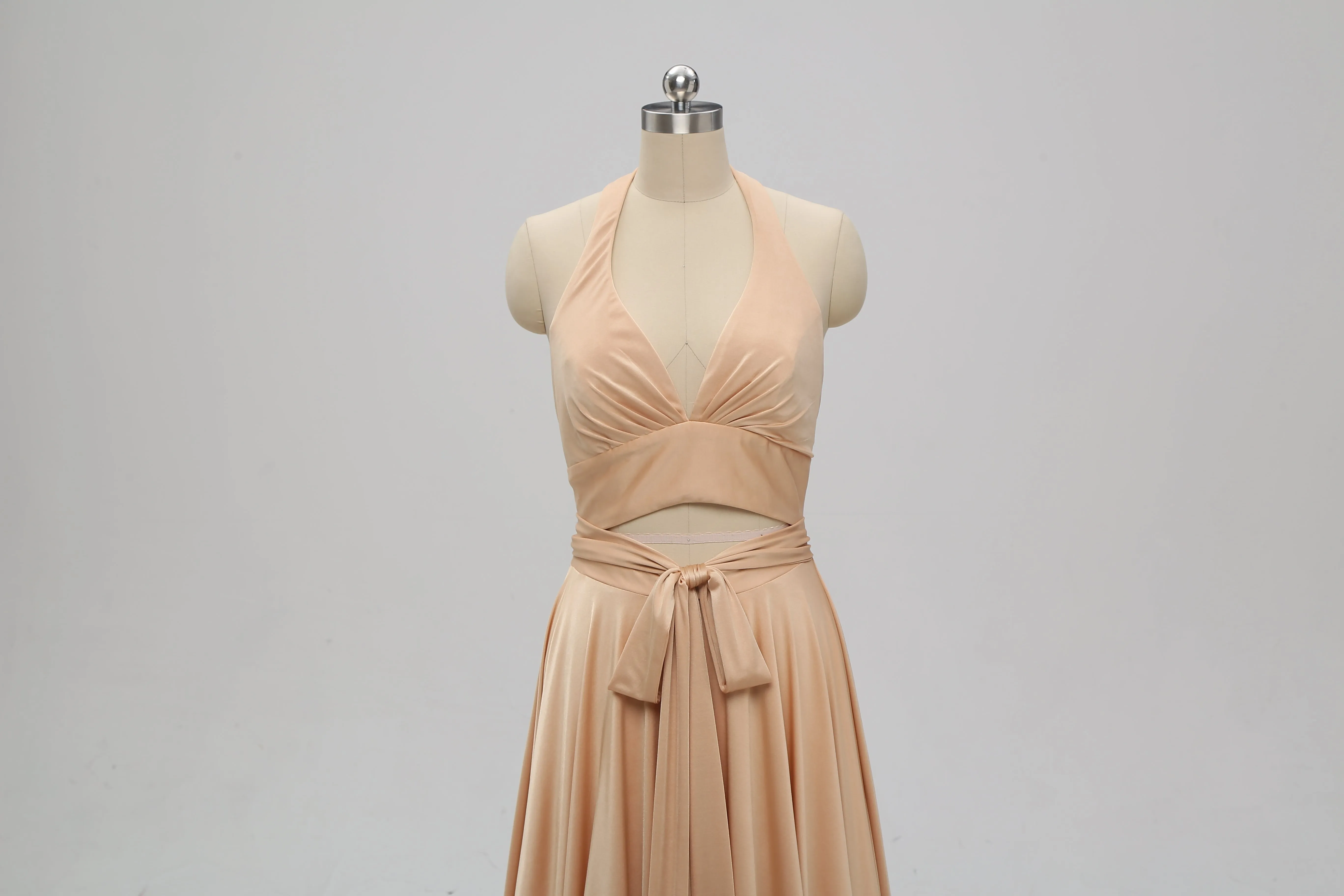 Sexy Gold Halter V-neck Backless Long Cheap Bridesmaid Dresses Online, TYP1074