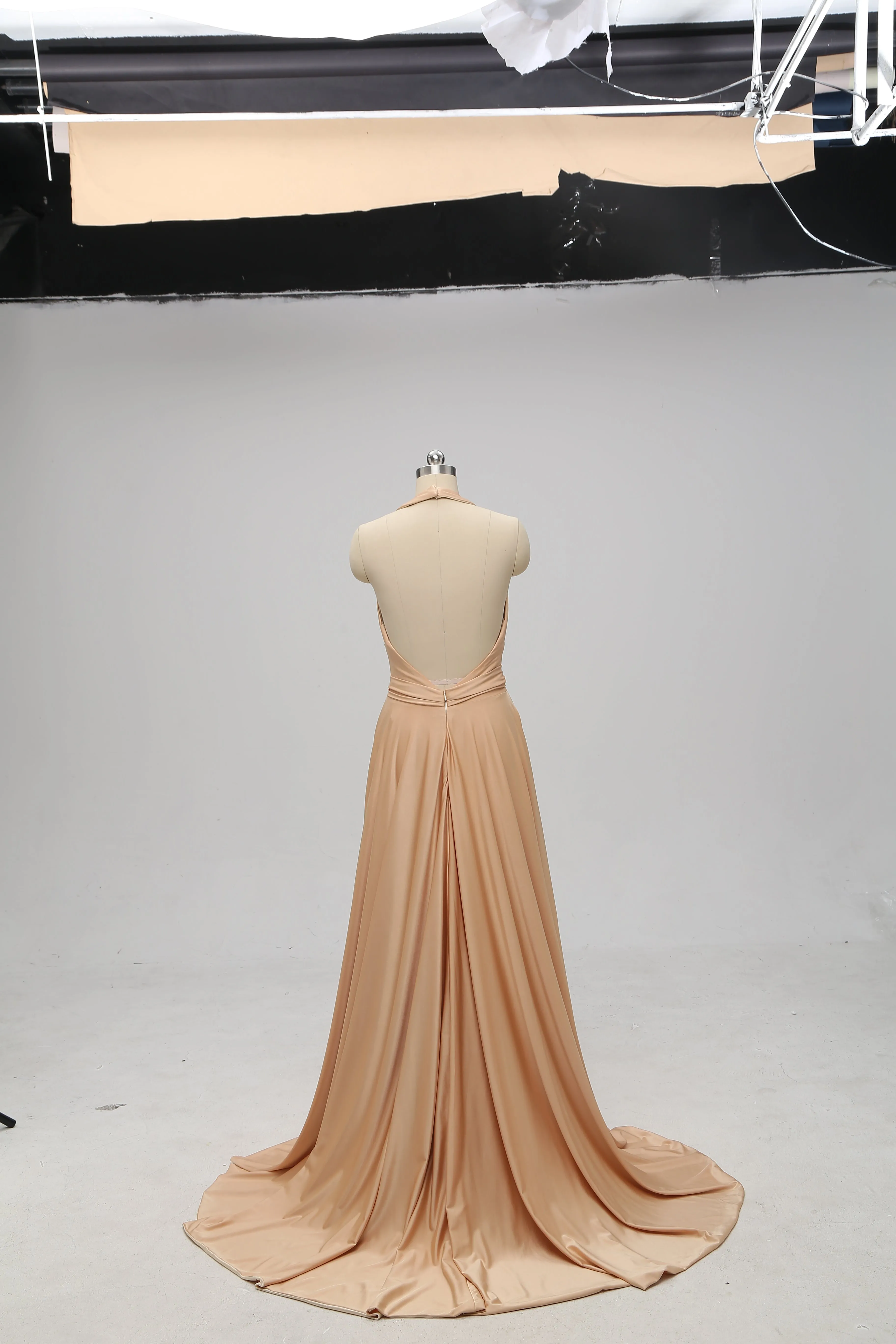 Sexy Gold Halter V-neck Backless Long Cheap Bridesmaid Dresses Online, TYP1074