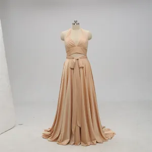 Sexy Gold Halter V-neck Backless Long Cheap Bridesmaid Dresses Online, TYP1074