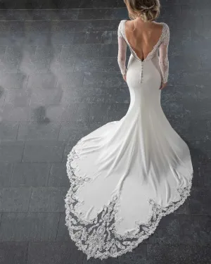 Sexy Mermaid Wedding Dress Outdoors Open Back Full Sleeve Summer Bridal Gowns with Train
