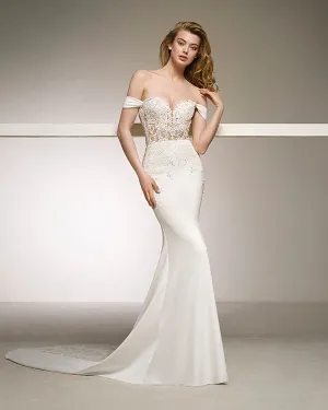 Sexy Sheer Bodice Lace Appliques Mermaid Wedding Dresses 2018 Off The Shoulder Wedding Gowns Sweetheart