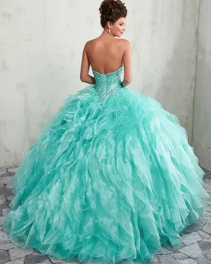 Sexy Strapless Quinceanera Dresses Beaded Organza Puffy Ruffles Party Ball Gown Sweet 16 Dress