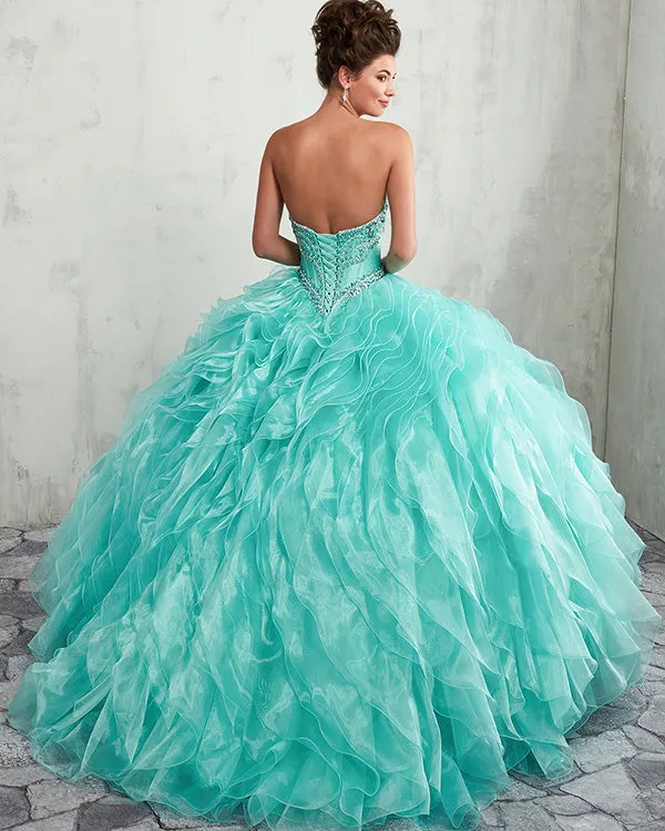 Sexy Strapless Quinceanera Dresses Beaded Organza Puffy Ruffles Party Ball Gown Sweet 16 Dress