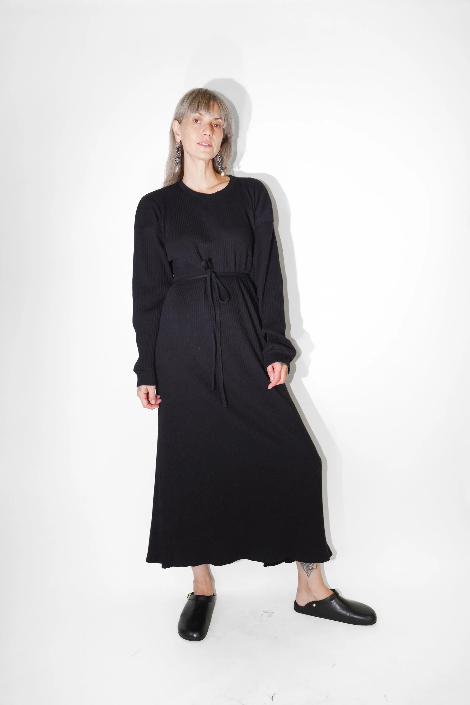 Shaw Long Sleeve Caftan in Black Organic Cotton Fleece