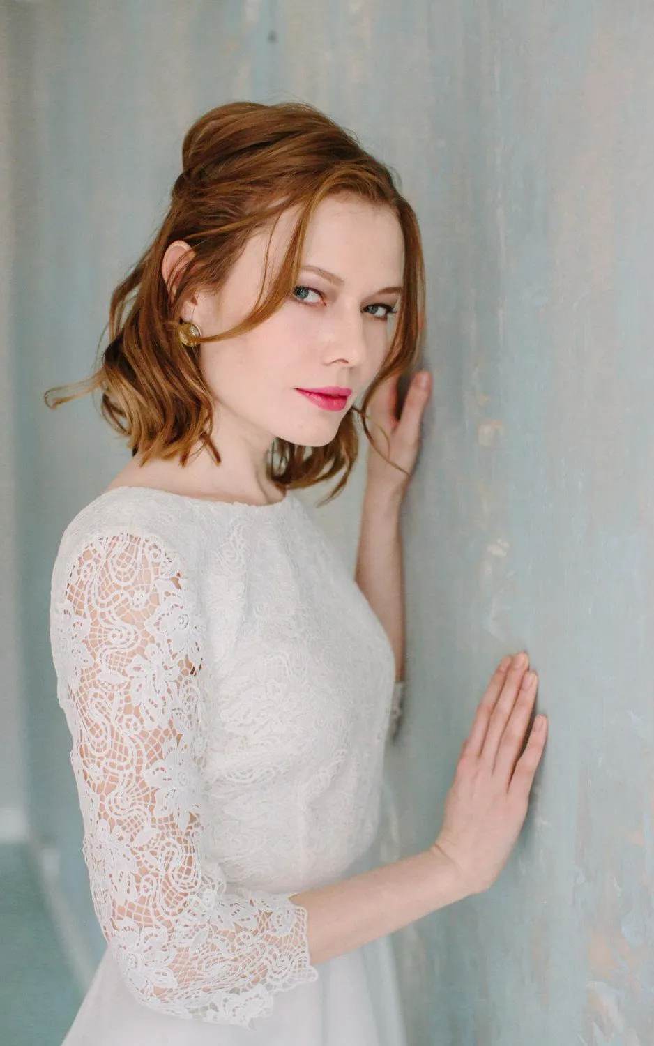 Sheath Half Sleeve Lace Vintage Style Dress With Low-V Back-711641