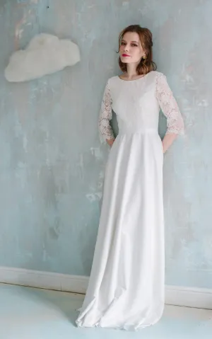 Sheath Half Sleeve Lace Vintage Style Dress With Low-V Back-711641
