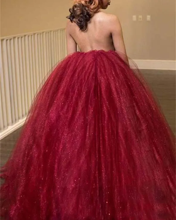 Shiny Burgundy Quinceanera Dresses with Halter 2018 Quince Puffy Ball Gown Elegant Sweet 16 Dress