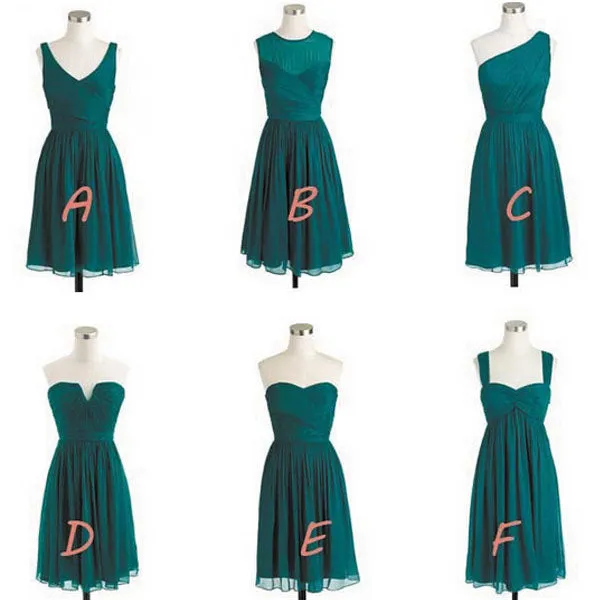 short bridesmaid dresses 2020 mismatched hunter green chiffon cheap custom wedding party dress