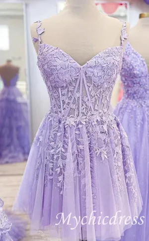 Short Mint Green Homecoming Dress Lace V Neck Applique Mini Prom Dresses