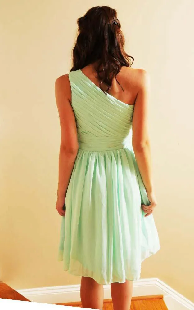 Short One-shoulder Chiffon Dress With Pleats&Zipper-106564