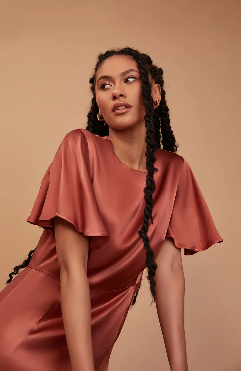 Sienna Dress in Terracotta Lenzing™ Ecovero™ Satin