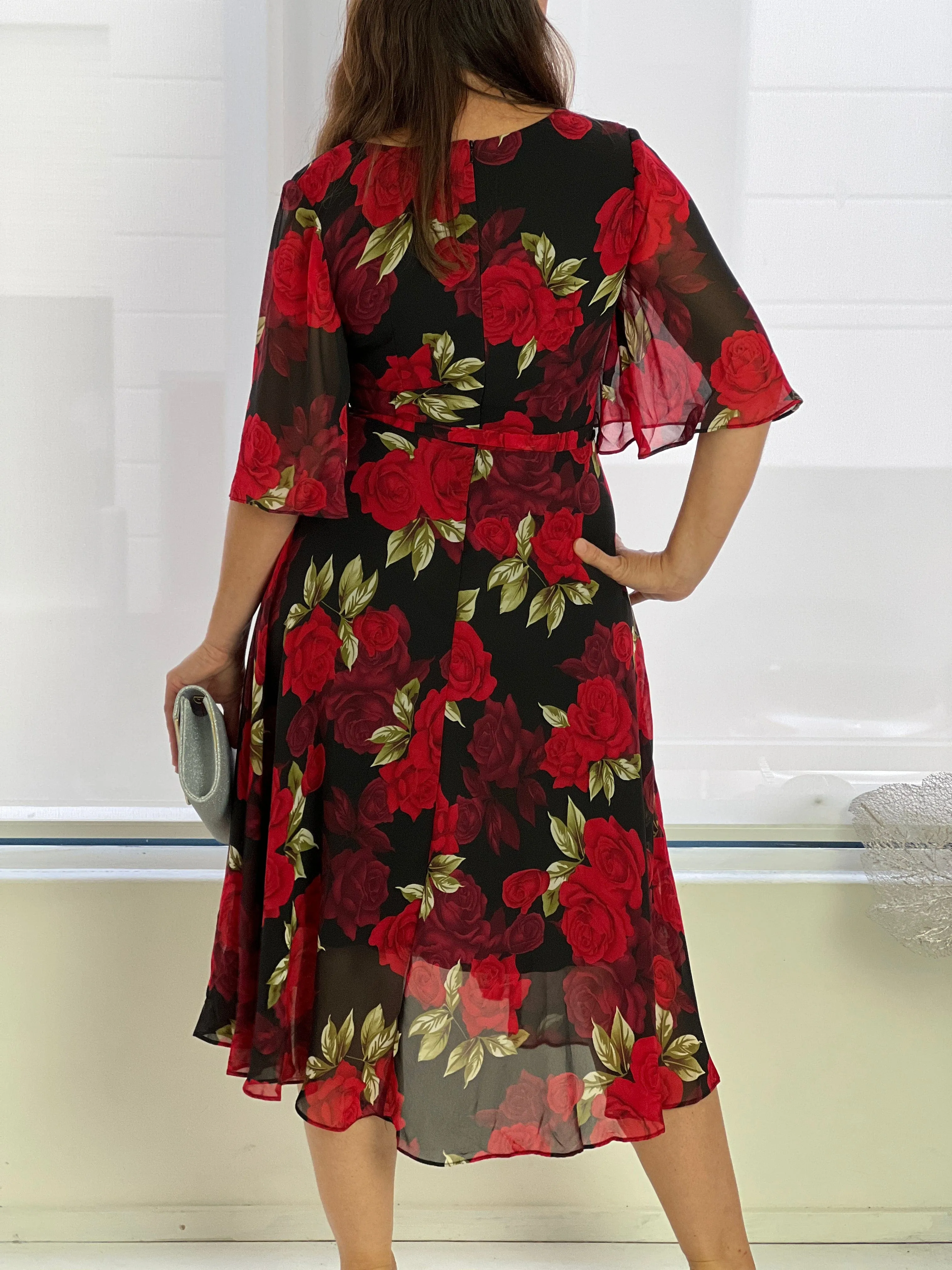 Simone Black Rose Evening Dress