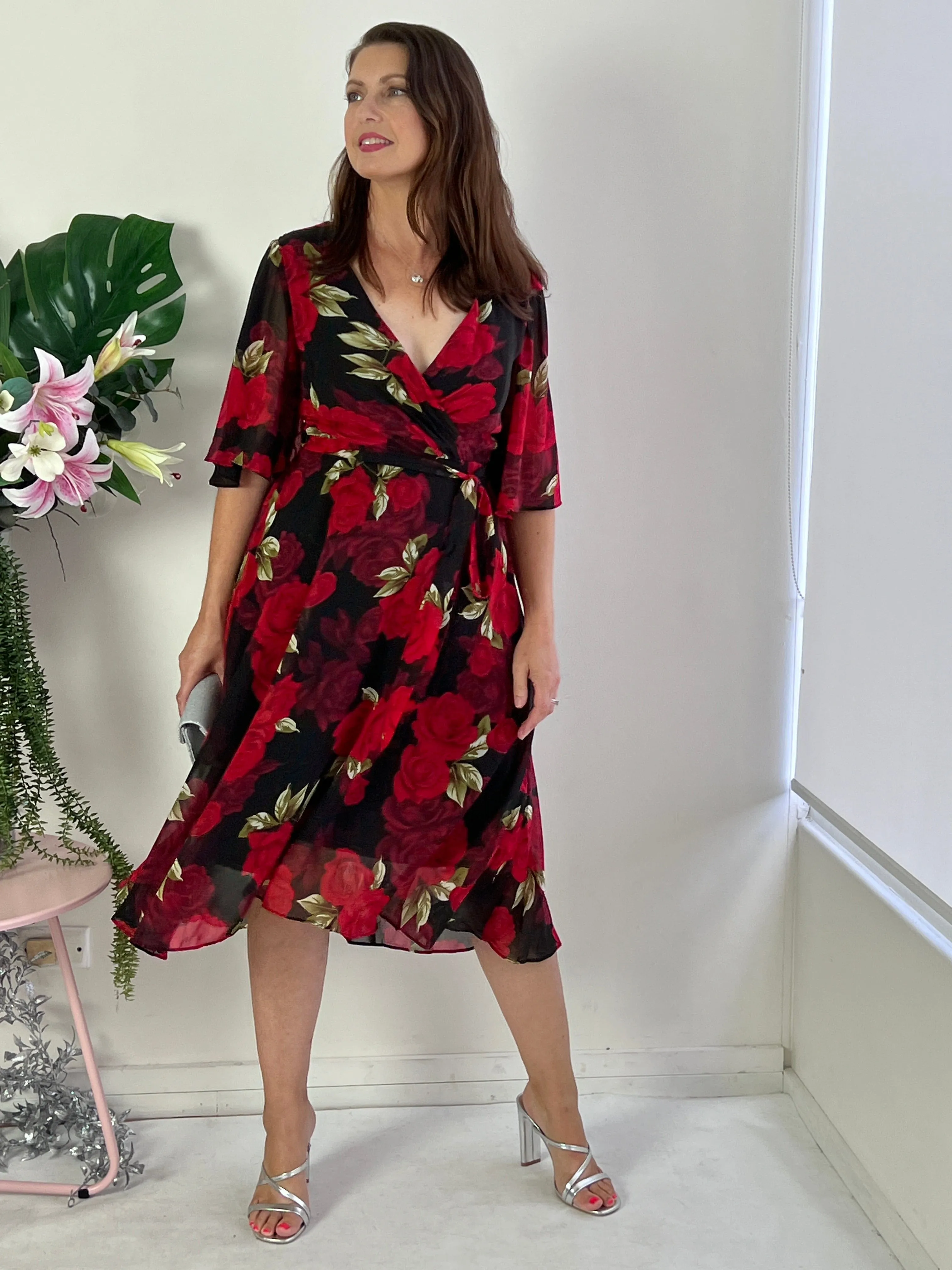 Simone Black Rose Evening Dress