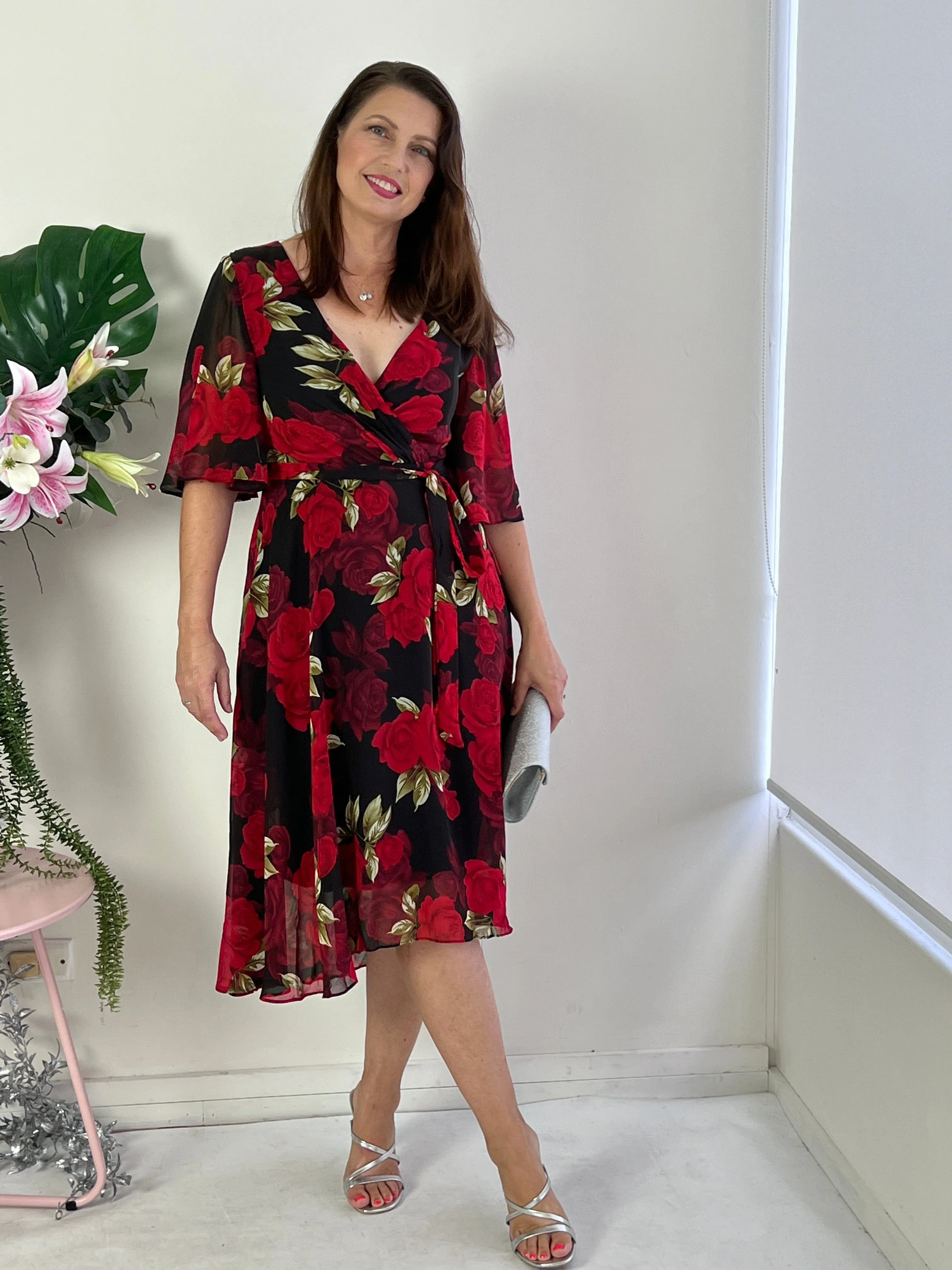 Simone Black Rose Evening Dress