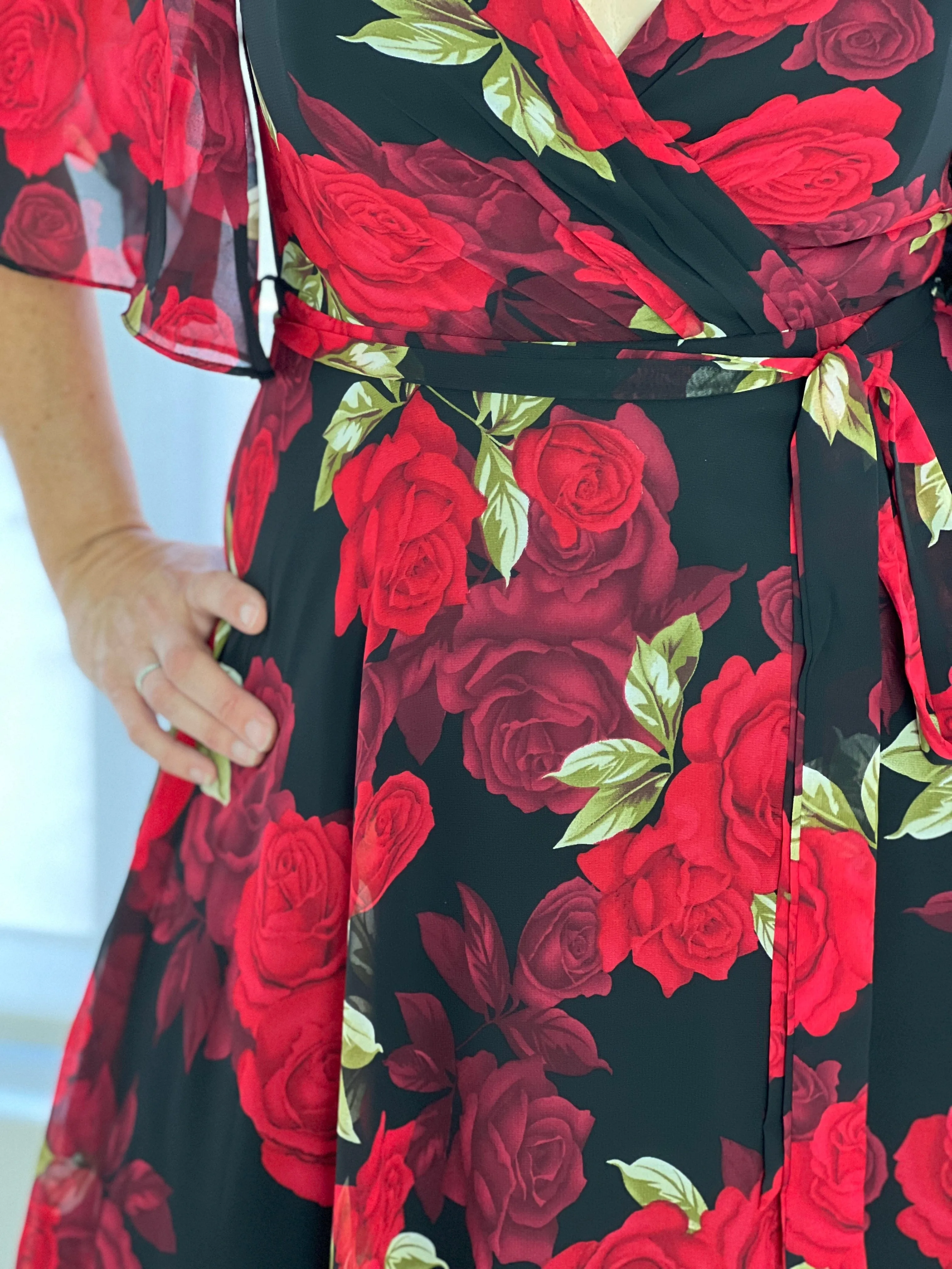 Simone Black Rose Evening Dress