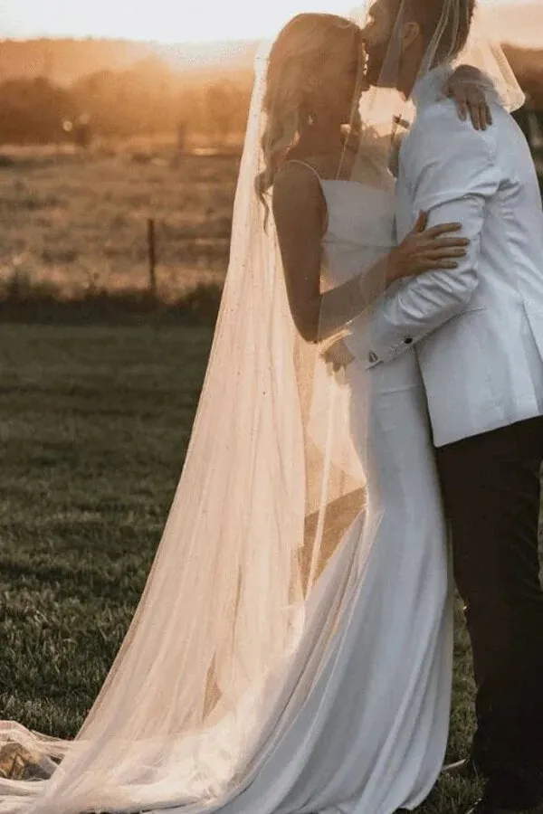 Simple Satin Mermaid Cowl Neck Spaghetti Straps Wedding Dresses, SW696