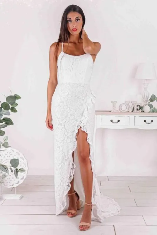 Slit Mermaid Prom Dress with Strapless Spaghetti Straps