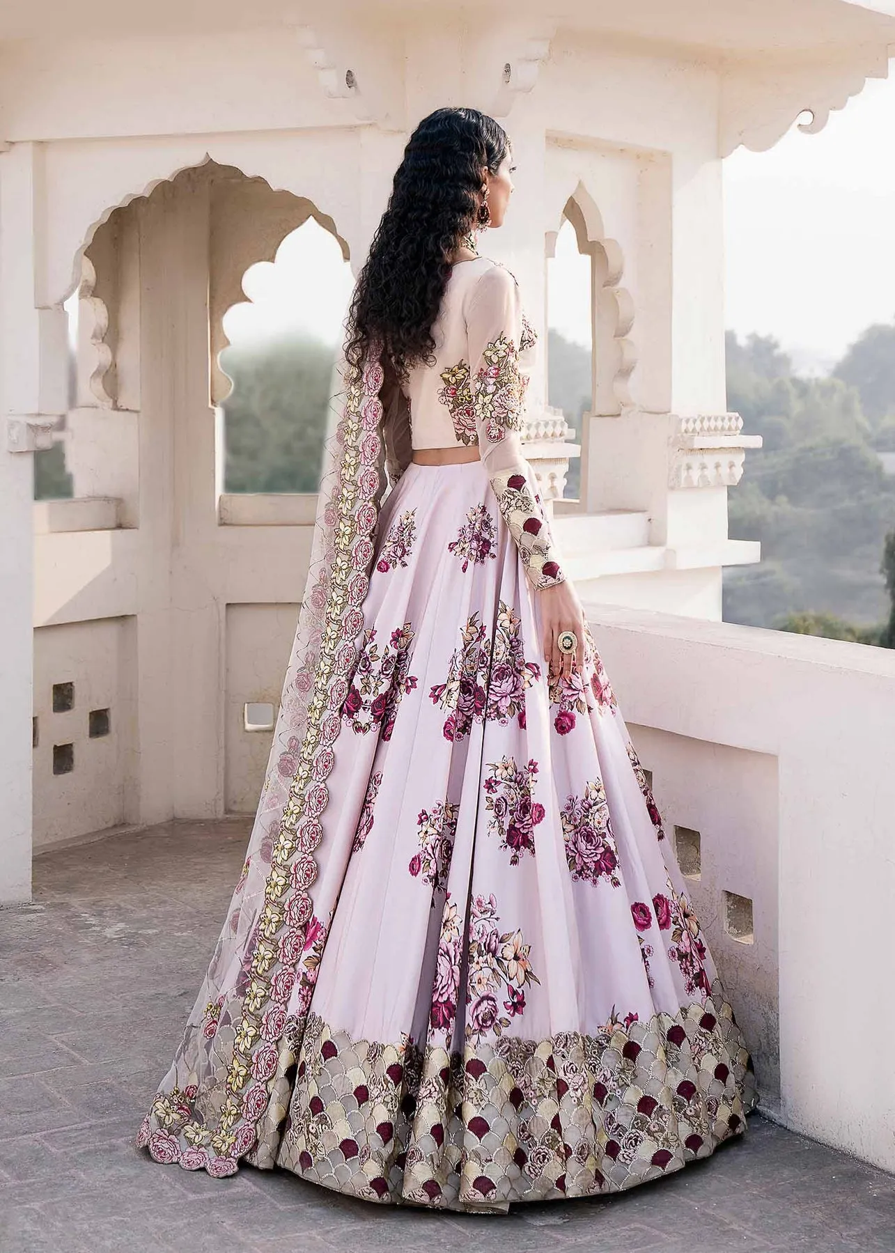 Snow White Floral Embroidered Pakistani Wedding Dress Lehenga Choli