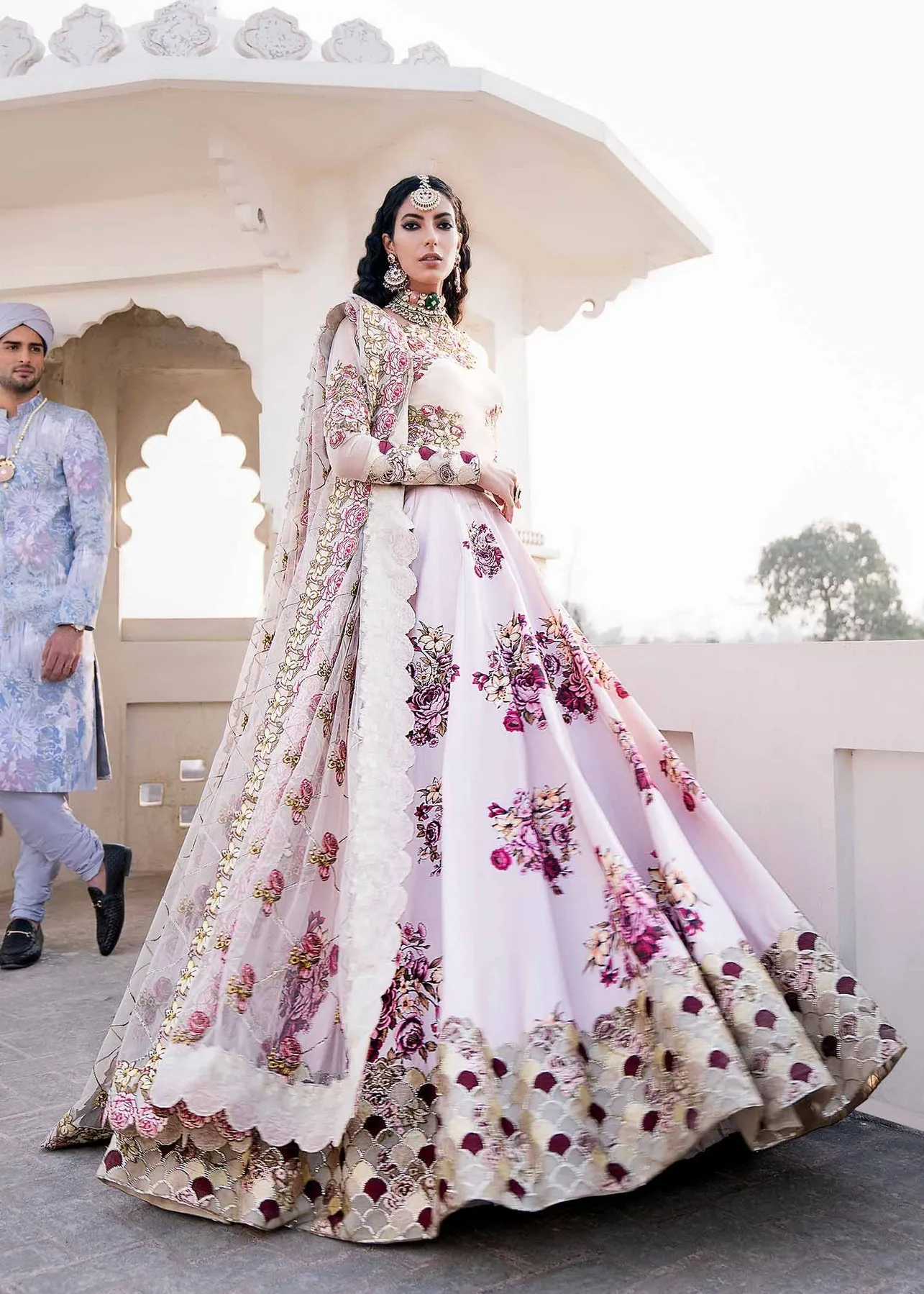 Snow White Floral Embroidered Pakistani Wedding Dress Lehenga Choli