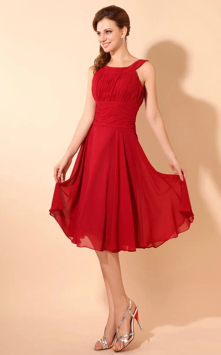 Soft Flowing Fabric Square-Neck Midi Dress With Draping-GC_101549