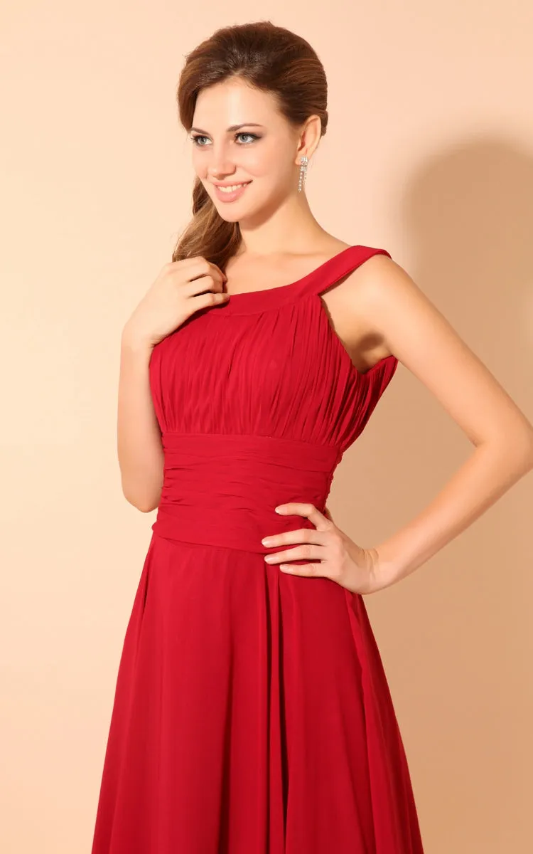 Soft Flowing Fabric Square-Neck Midi Dress With Draping-GC_101549