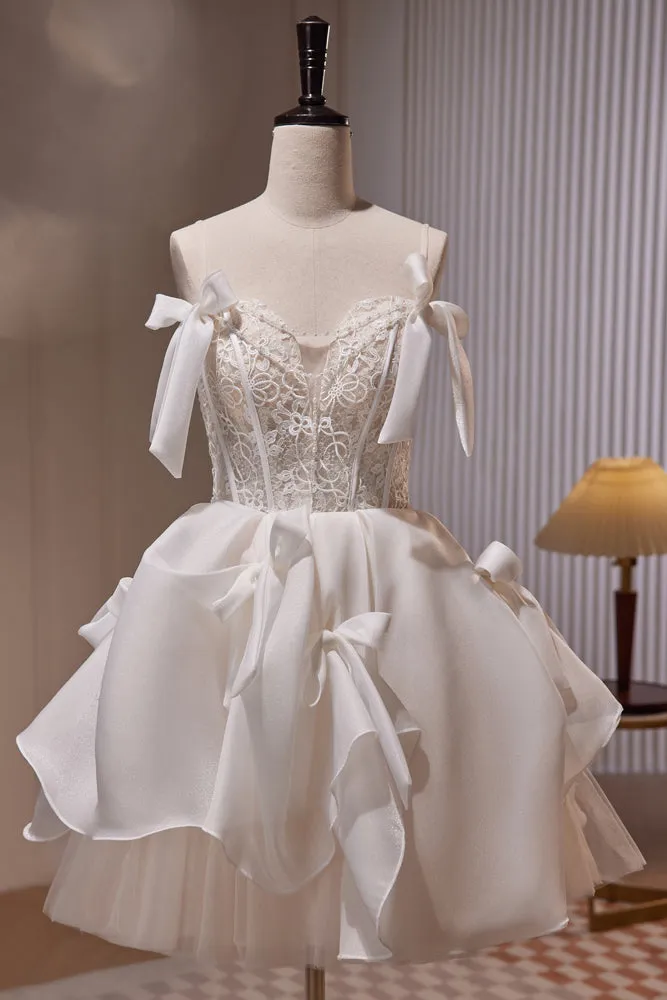 Spaghetti Straps Beading Lace Short Homecoming Dresses