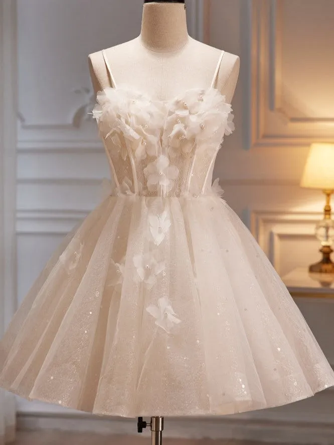Spaghetti Straps Sleeveless A Line Tulle Short Homecoming Dresses