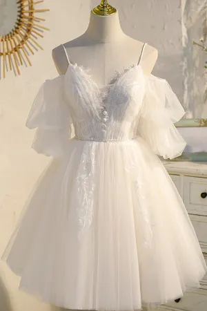 Spaghetti Straps V Neck Lace Tulle Princess Homecoming Dresses
