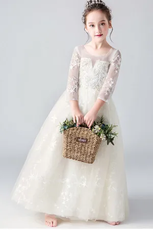 Sparkly Round Neck Long Sleeves With Sequins Floor Length Flower Girl Dresses
