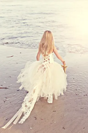 Square Neck Lace Corset Flower Girls Dresses with Puffy Tulle Skirt