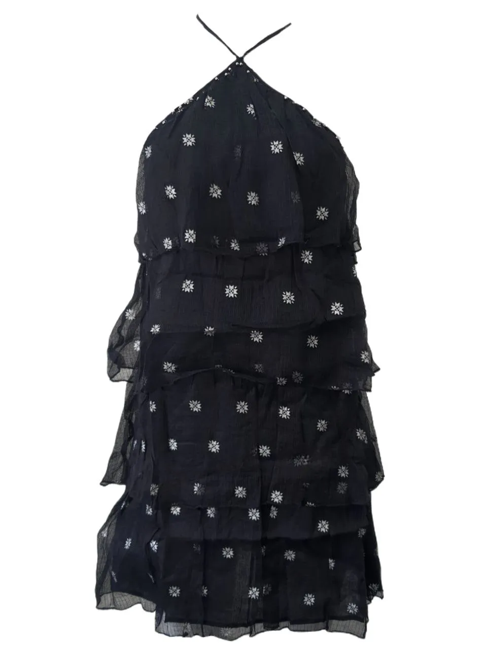 ST. ROCHE Women's Black Vasta Tiered Halter Short Silk Dress #SU1613 NWT