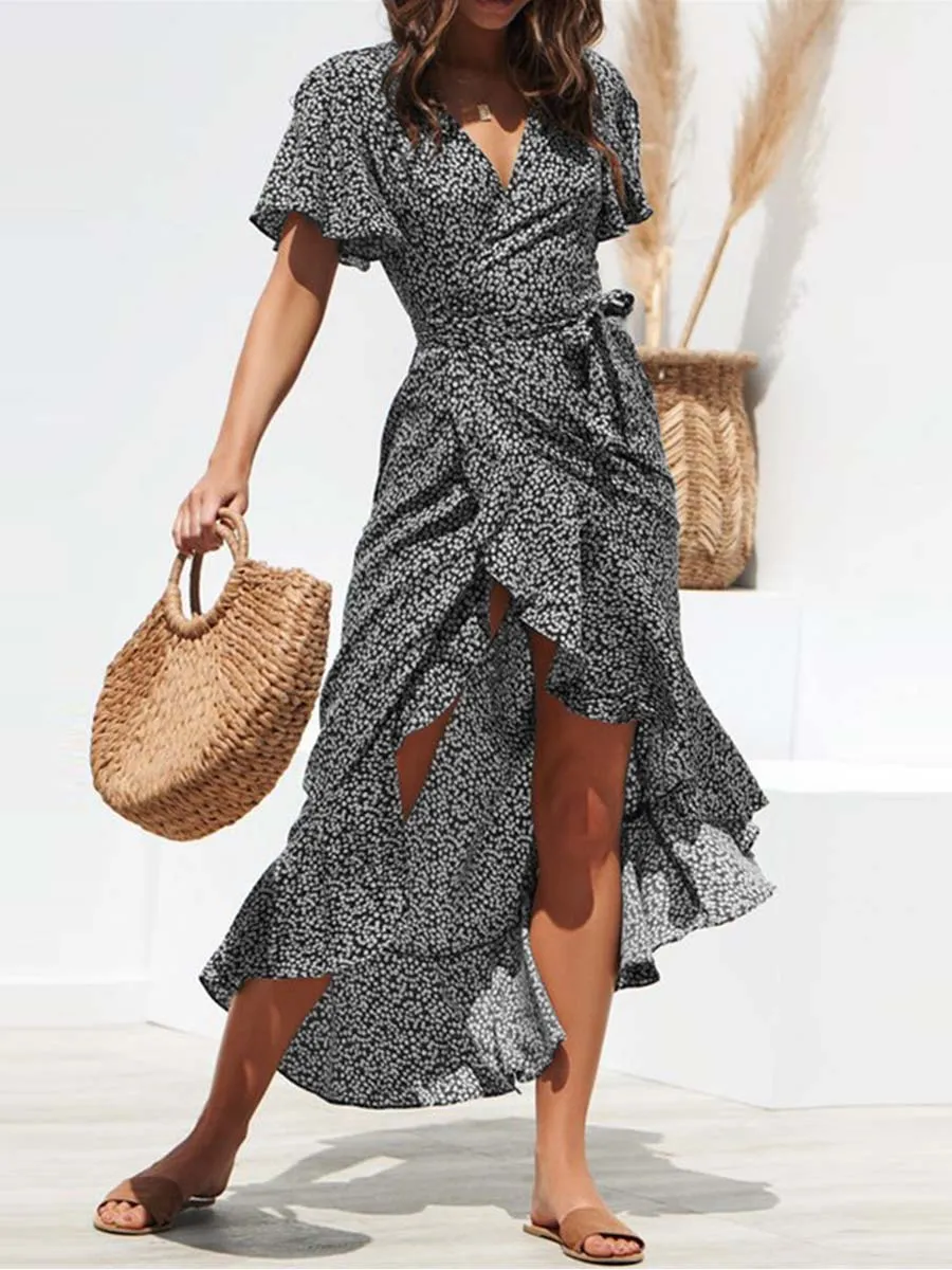 Stunncal Irregular Chiffon Print Dress