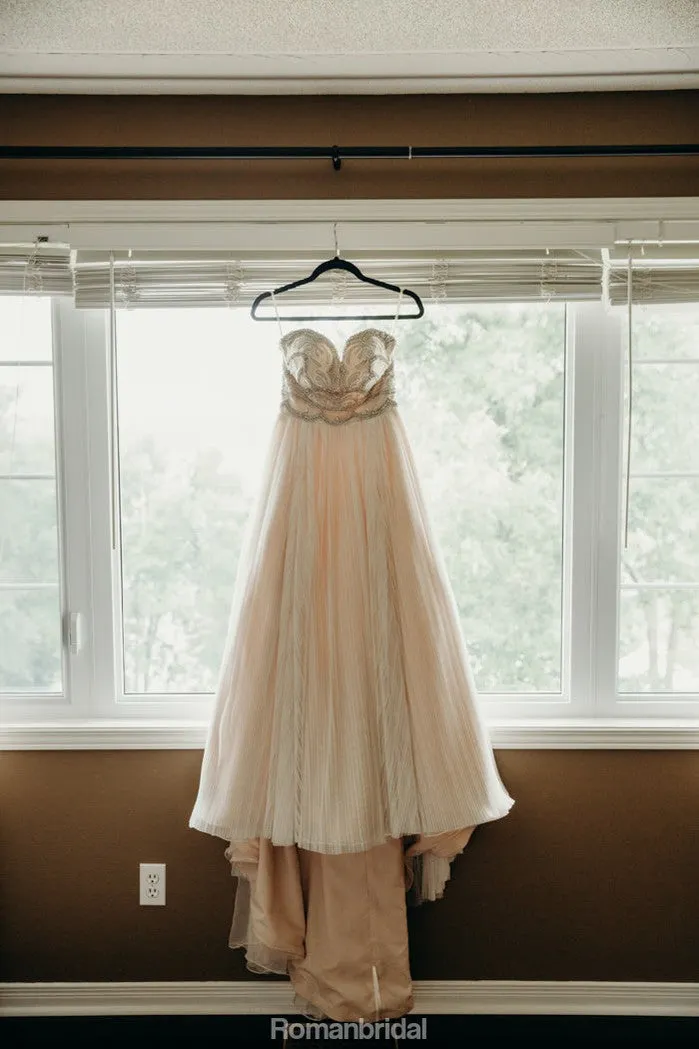 Sweetheart Beading Top Long Backless Chiffon Wedding Dresses, WD0434