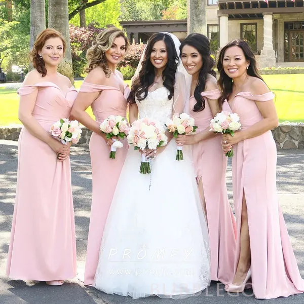 Sweetheart Pink Mermaid Long Custom Off Shoulder Bridesmaid Dresses, BGB0086