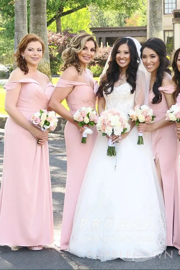 Sweetheart Pink Mermaid Long Custom Off Shoulder Bridesmaid Dresses, BGB0086