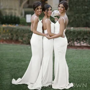Sweetheart White Appliques Spagheti Straps Mermaid Long Custom Bridesmaid Dresses, BGB0141