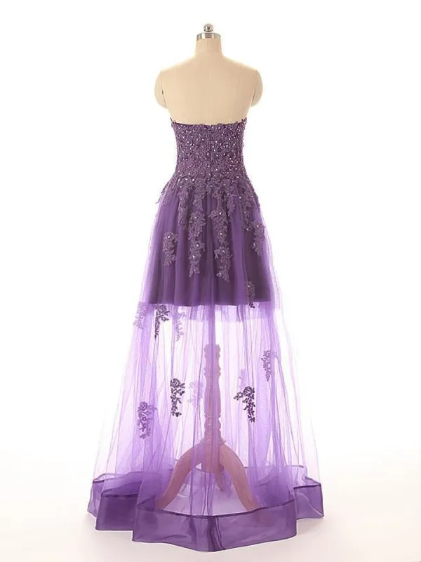 Sweetheasexy A Line Purple Lace Prom Dress