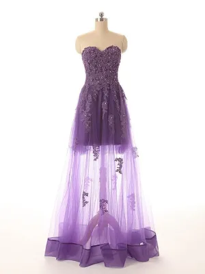Sweetheasexy A Line Purple Lace Prom Dress