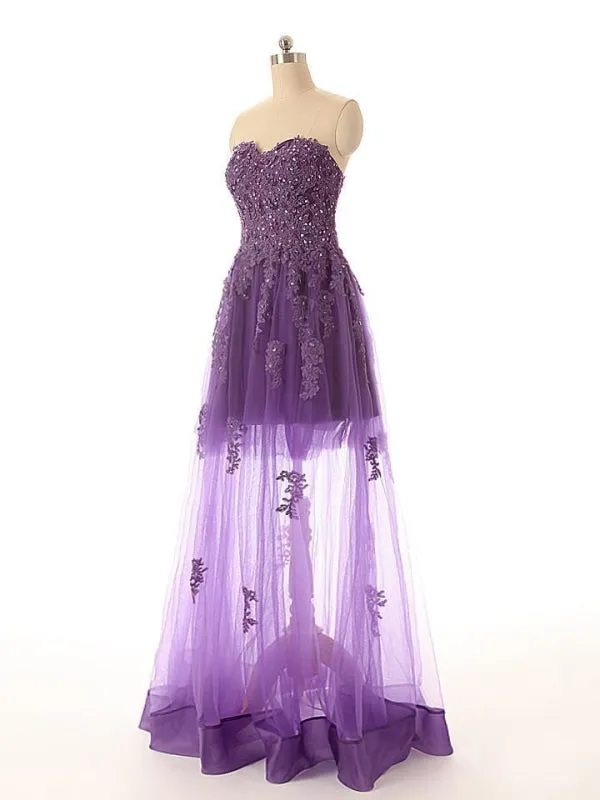 Sweetheasexy A Line Purple Lace Prom Dress