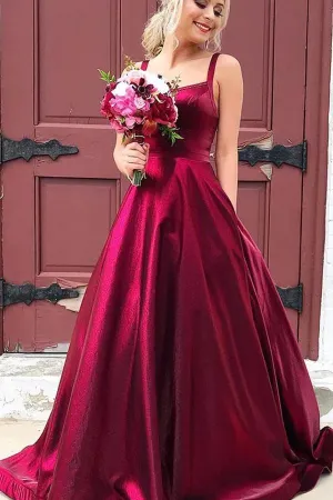 Taffeta A-line Scoop Spaghetti Straps Long Prom Dresses With Pockets, MP708