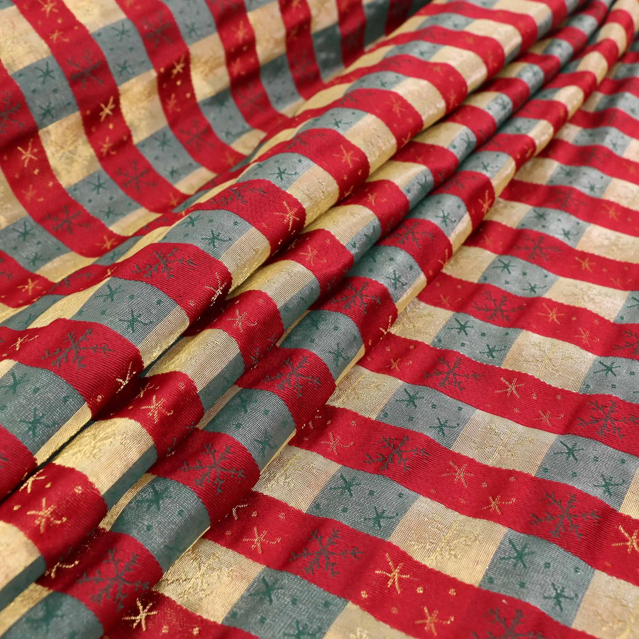 Taffeta Fabric - Green, red, gold