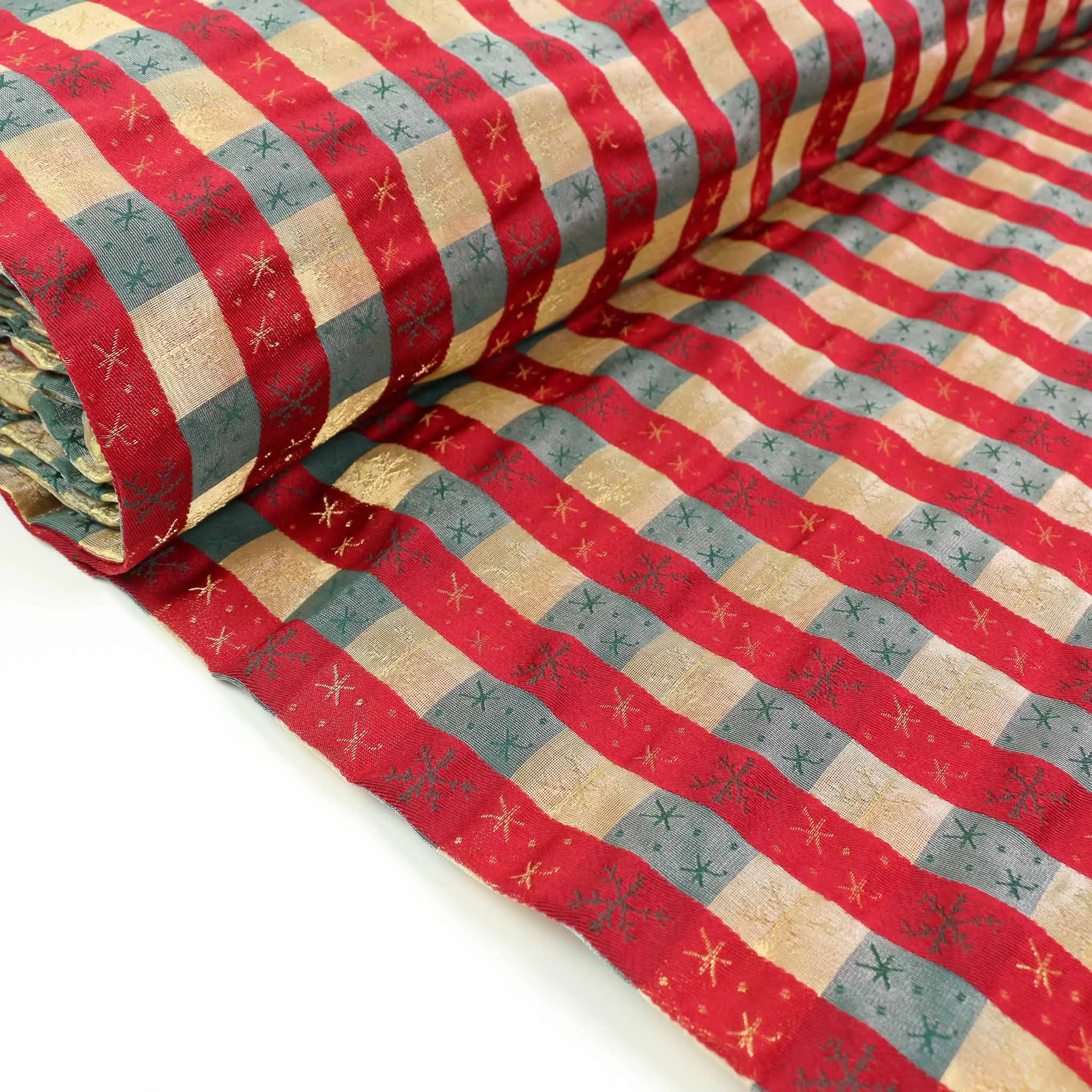 Taffeta Fabric - Green, red, gold